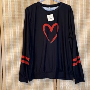 Pixie Lady Womens 2X Top Black Heart Casual Leisure Streetwear Activewear